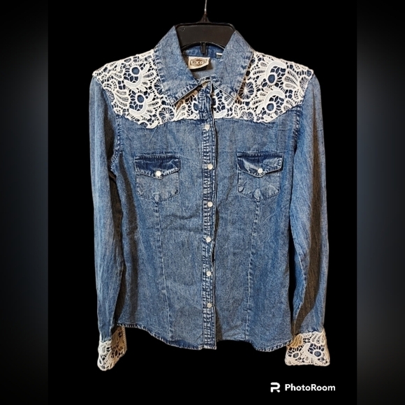 Rod's Small denim with lace snap closure western l/s - Picture 7 of 11